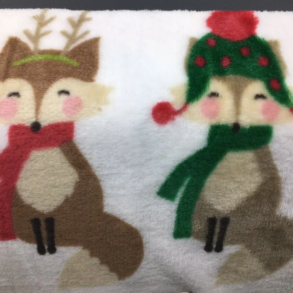 Cynthia Rowley Fox Reindeer Throw Blanket Microfleece Christmas Holiday Kids NEW